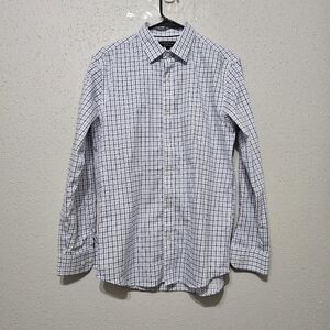 Banana Republic Non-Iron Slim Fit Dress Shirt Mens M 15-15.5 Blue Check Cotton